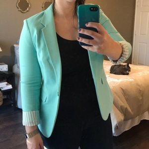 Mint blazer with striped cuff detail